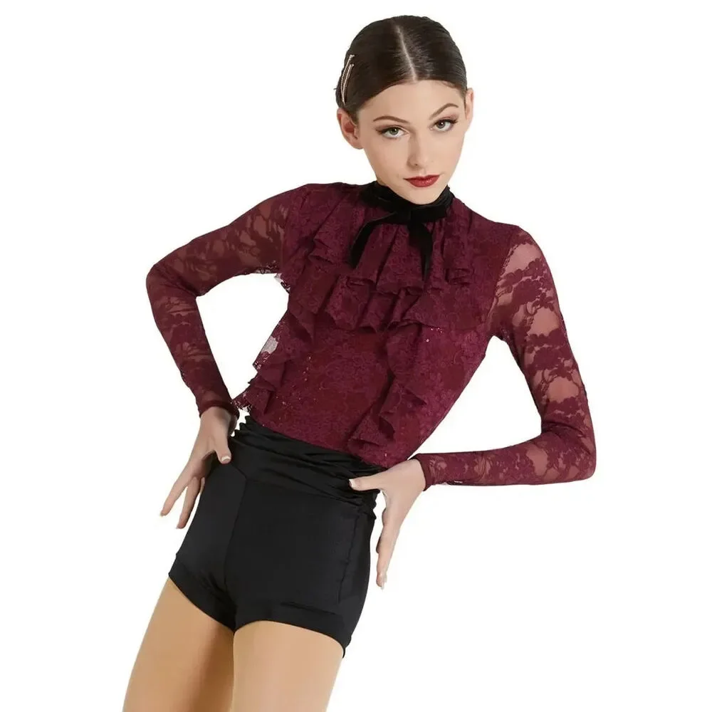 Pre-Owned Dance Costume Weissman 12083 Intermediate Child Burgundy Lace Ruffles